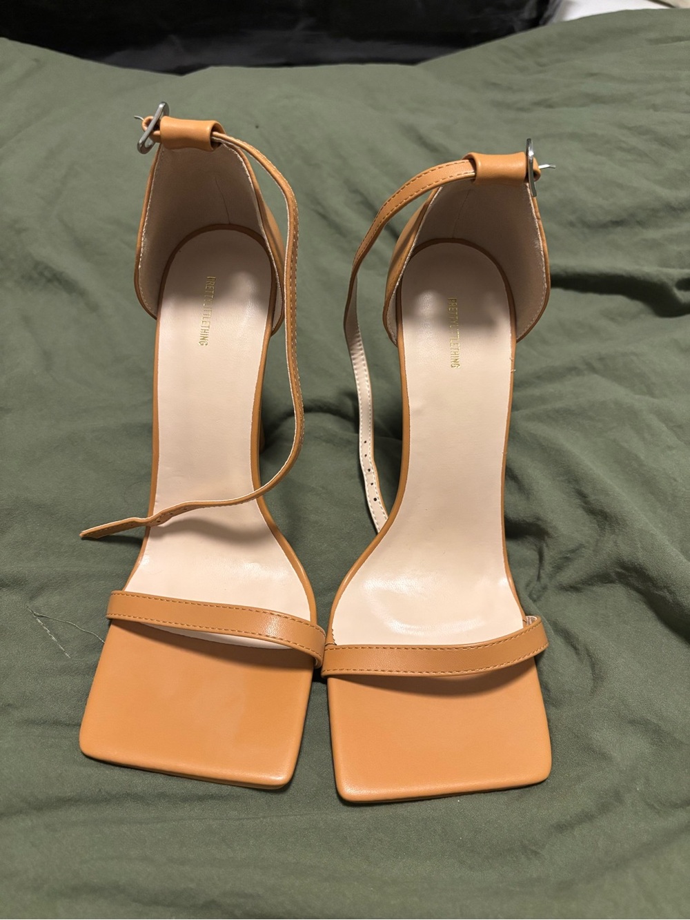 Women’s Tan Ankle-Strap Square-Toe Heels